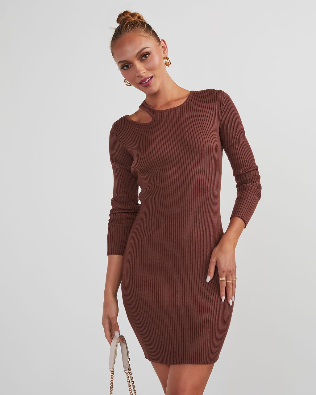 Nori Cutout Ribbed Knit Mini Dress - Brown sold by Vici product image thumbnail 6