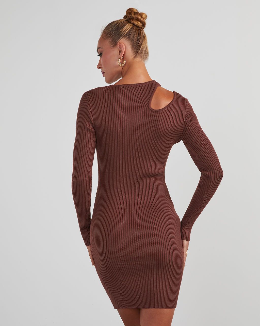 Nori Cutout Ribbed Knit Mini Dress - Brown sold by Vici product image thumbnail 4
