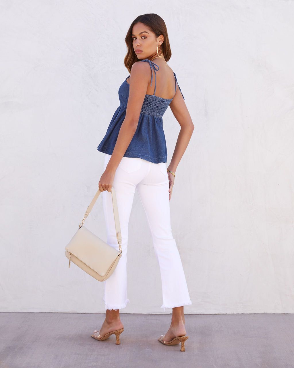 Nelly Denim Shoulder Tie Babydoll Top - FINAL SALE sold by Vici product image thumbnail 2