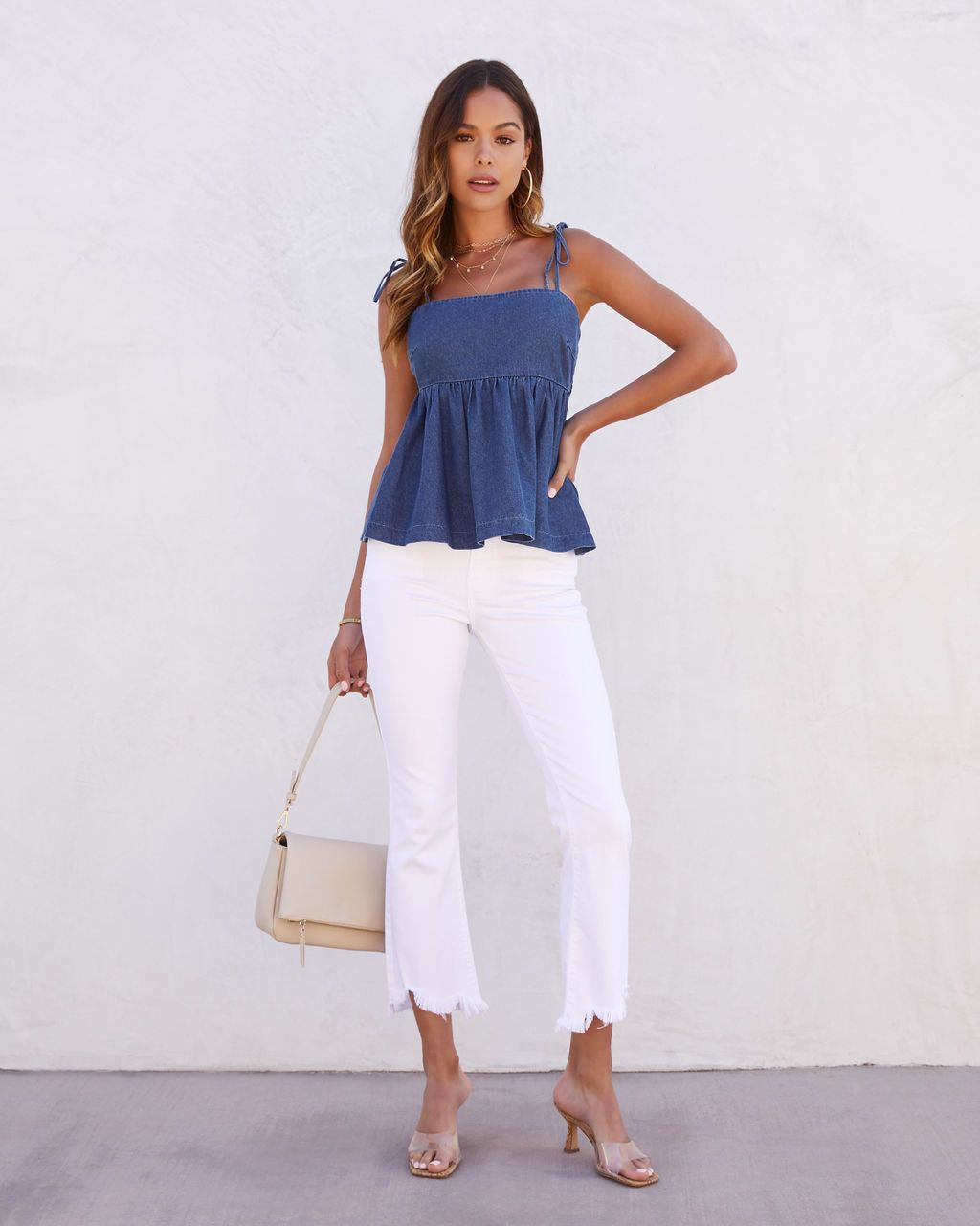 Nelly Denim Shoulder Tie Babydoll Top - FINAL SALE sold by Vici product image thumbnail 3
