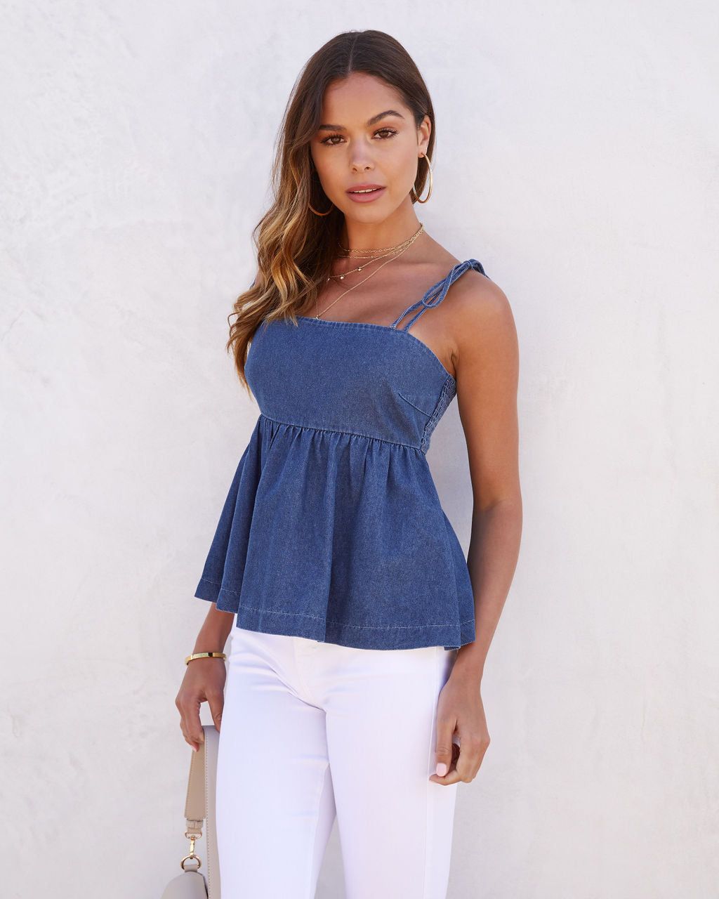 Nelly Denim Shoulder Tie Babydoll Top - FINAL SALE sold by Vici product image thumbnail 5