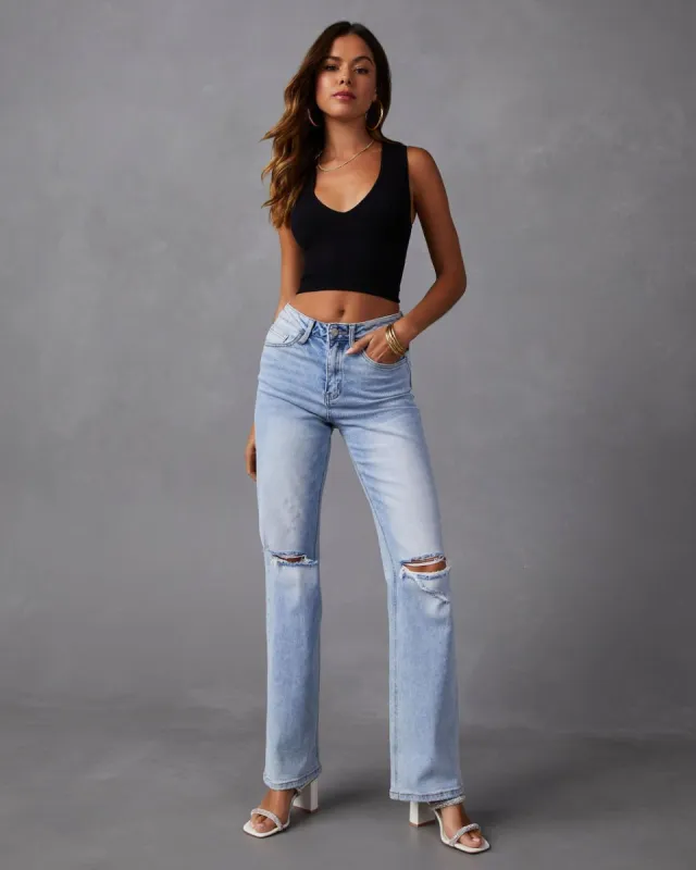 Marlina Distressed High Rise Wide Leg Jeans - Light Wash - FINAL SALE sold by Vici