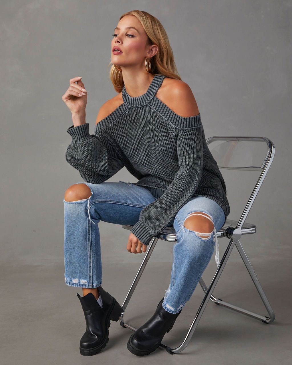 Cool Breeze Cotton Cold Shoulder Sweater sold by Vici product image thumbnail 5