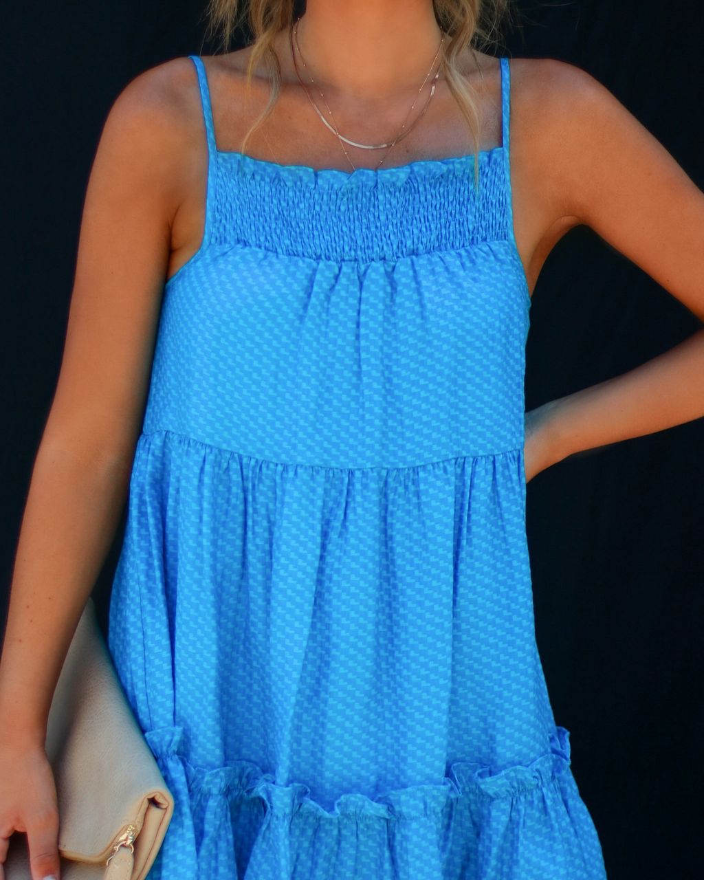 Maibelle Smocked Tiered Hem Babydoll Dress - Blue - LAST CHANCE sold by Vici product image thumbnail 3
