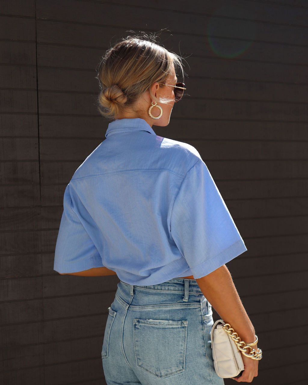 Finn Button Down Crop Top - Light Blue - FINAL SALE sold by Vici product image thumbnail 2