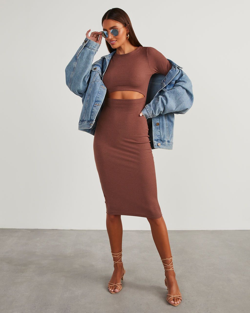 Body Language Ribbed Cutout Midi Dress - Brown sold by Vici product image thumbnail 2