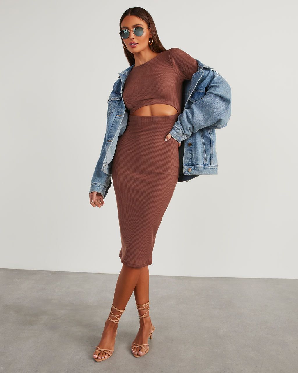 Body Language Ribbed Cutout Midi Dress - Brown sold by Vici product image thumbnail 6