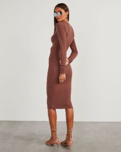 Body Language Ribbed Cutout Midi Dress - Brown sold by Vici