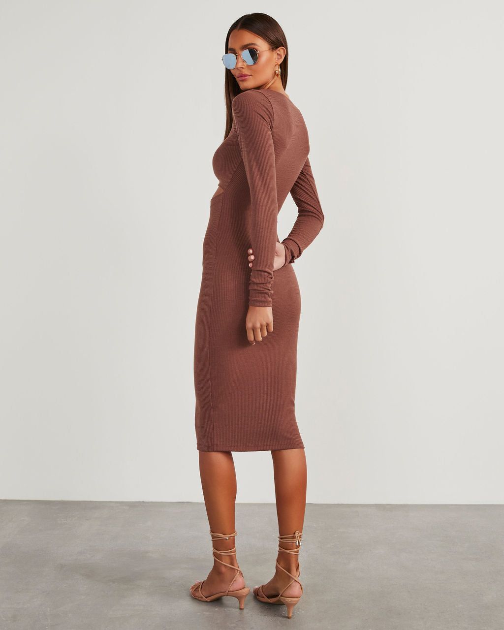 Body Language Ribbed Cutout Midi Dress - Brown sold by Vici product image thumbnail 4
