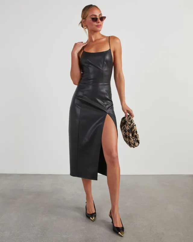 Aziza Faux Leather Sleeveless Midi Dress sold by Vici