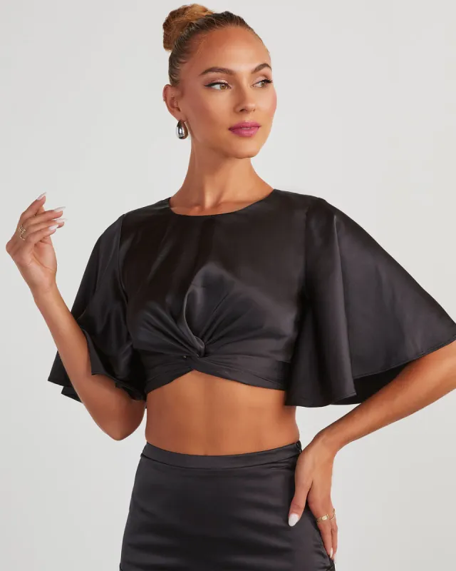 Zayda Satin Twist Front Crop Top sold by Vici