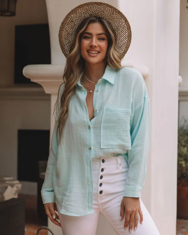 Sherlyn Cotton Button Down Top - Turquoise - FINAL SALE sold by Vici