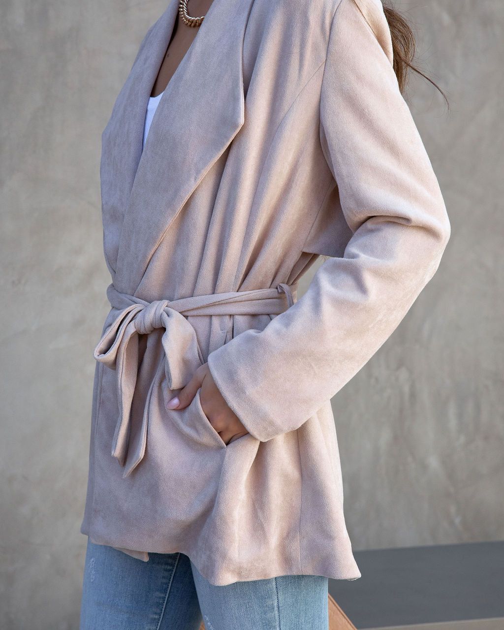 Analia Faux Suede Pocketed Waist Tie Jacket sold by Vici product image thumbnail 3