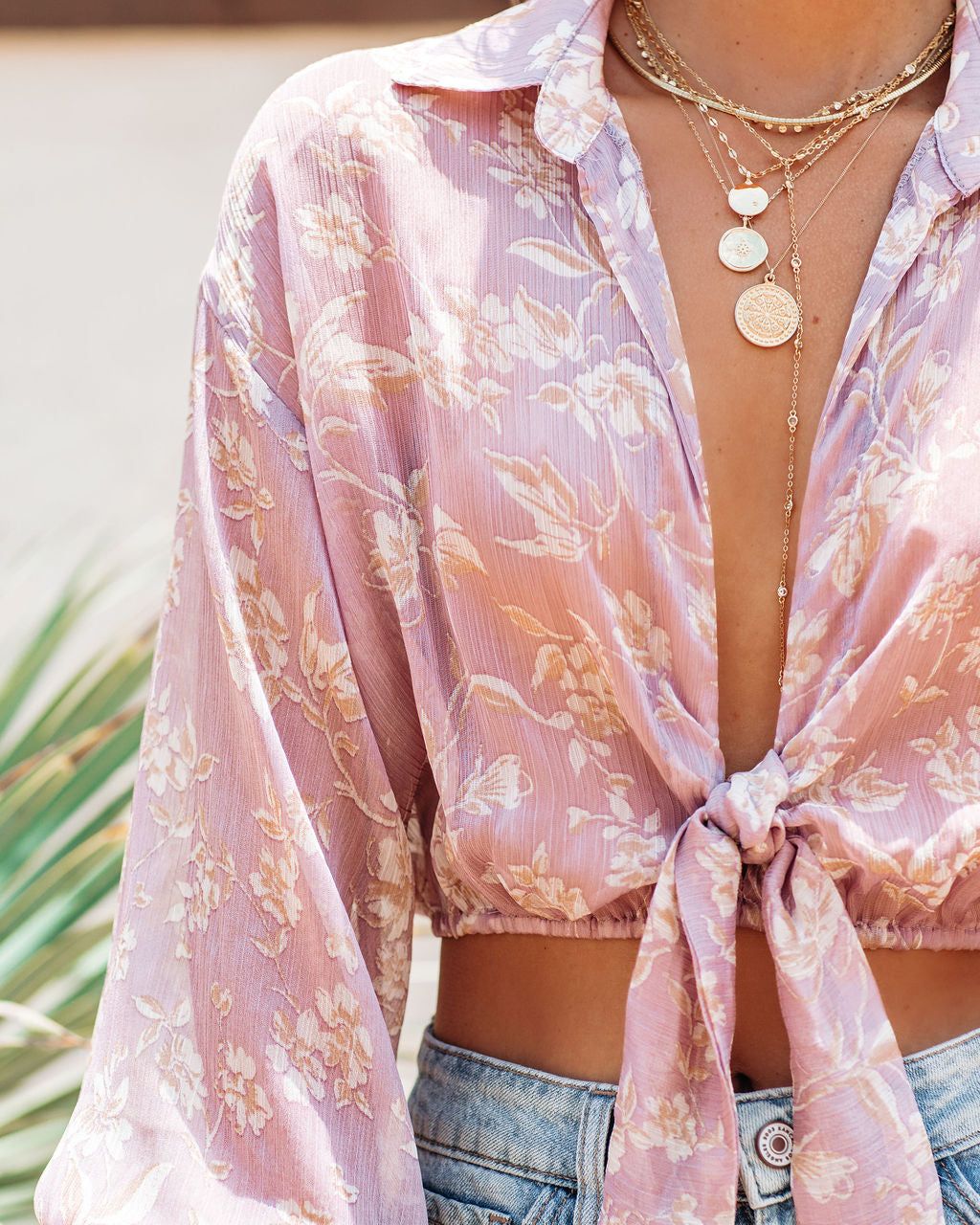 3D Florals Collared Chiffon Tie Crop Top - FINAL SALE sold by Vici product image thumbnail 4