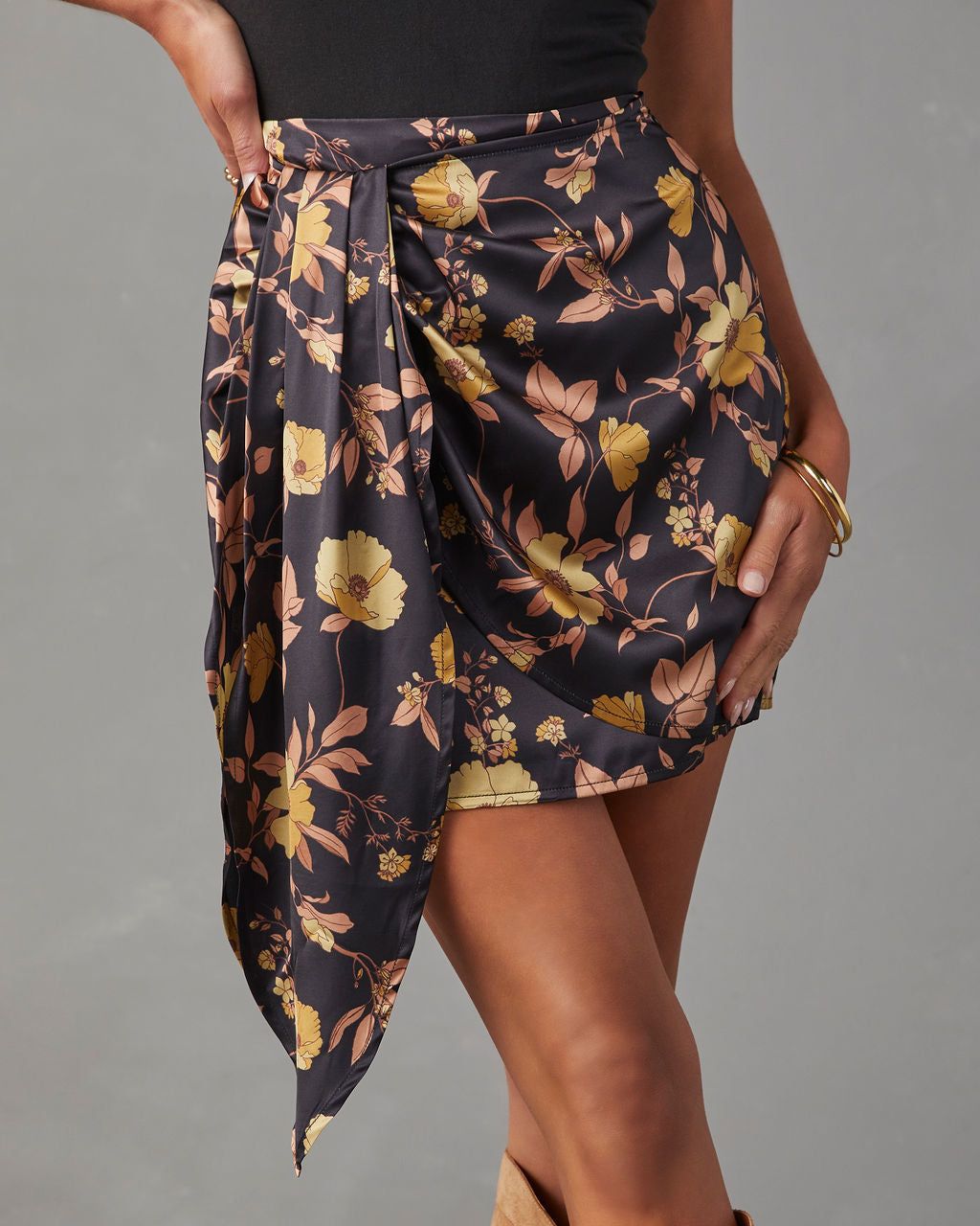 Summer City Nights Floral Mini Skirt - Black sold by Vici