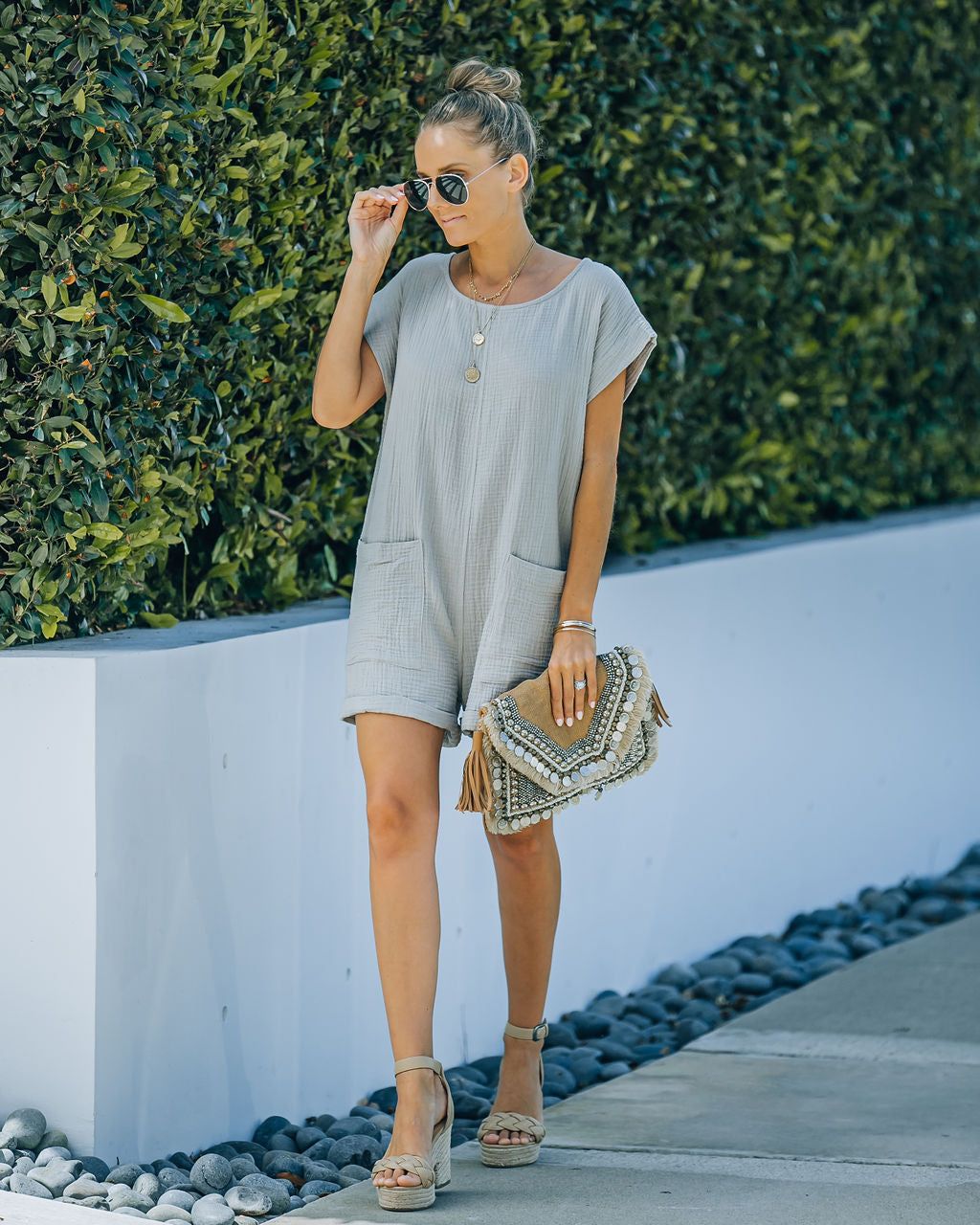Keep Your Cool Cotton Pocketed Relaxed Romper - Haze Grey - FINAL SALE sold by Vici product image thumbnail 7