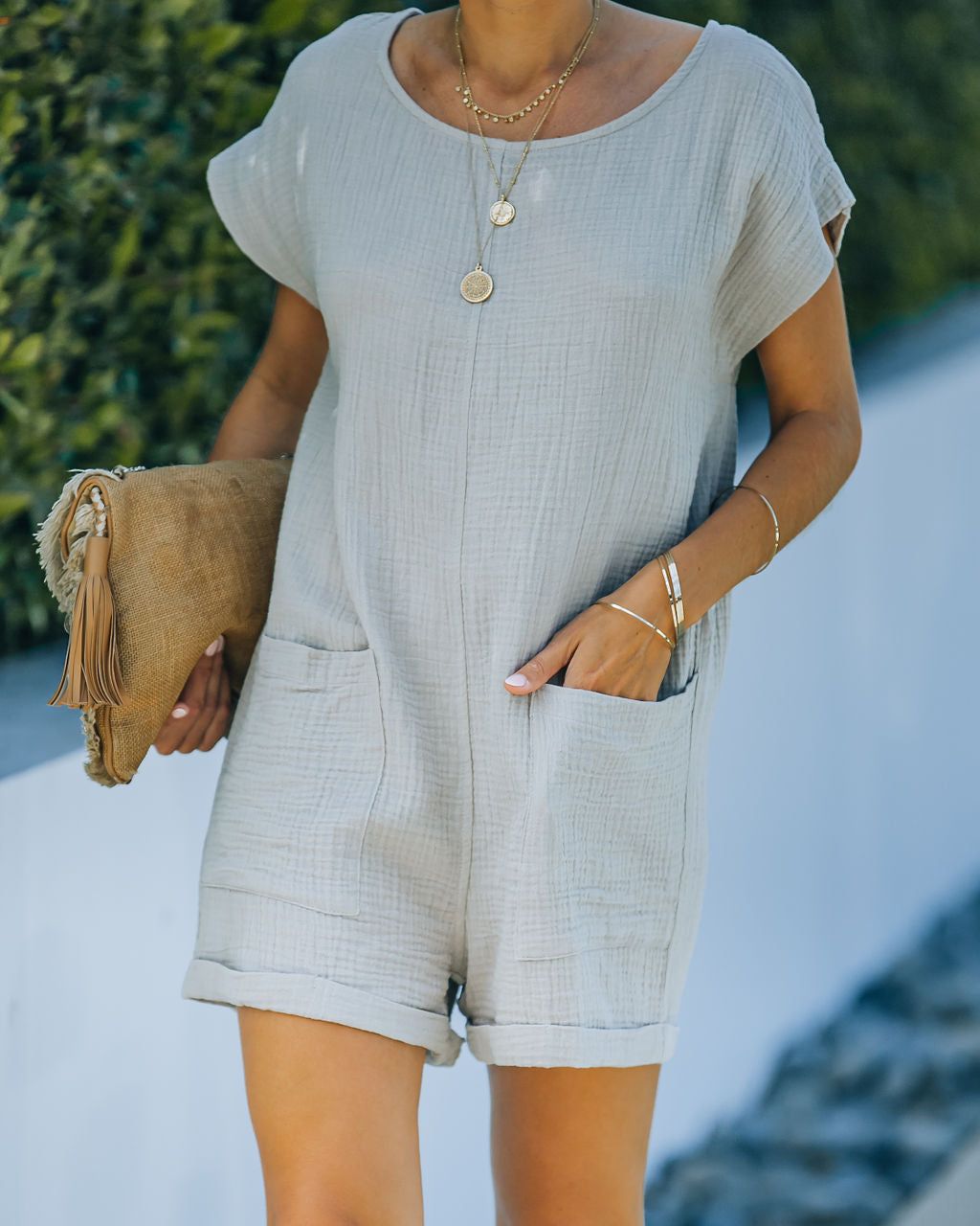 Keep Your Cool Cotton Pocketed Relaxed Romper - Haze Grey - FINAL SALE sold by Vici product image thumbnail 10