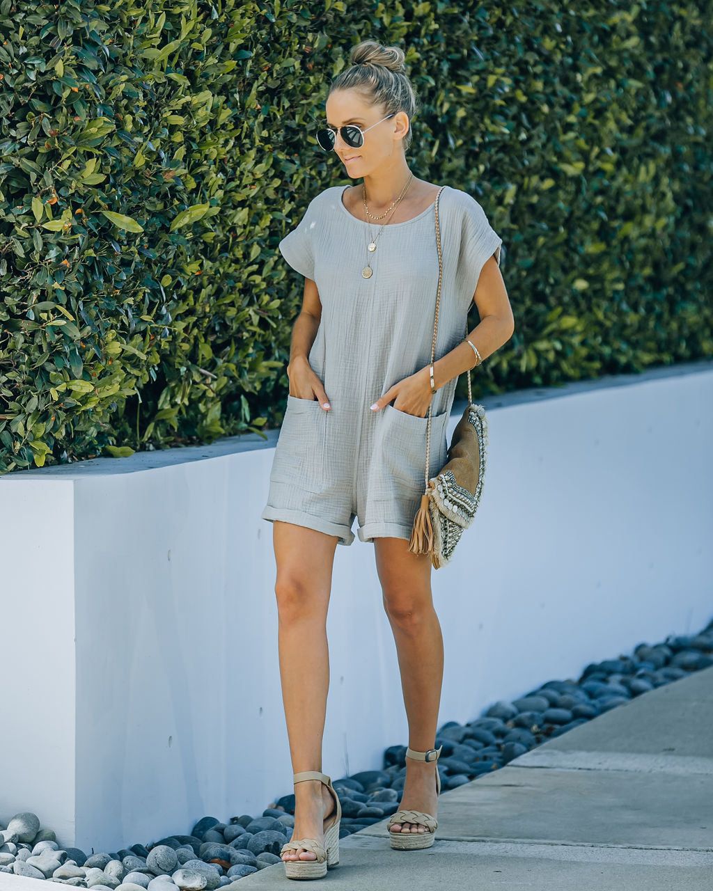 Keep Your Cool Cotton Pocketed Relaxed Romper - Haze Grey - FINAL SALE sold by Vici product image thumbnail 9