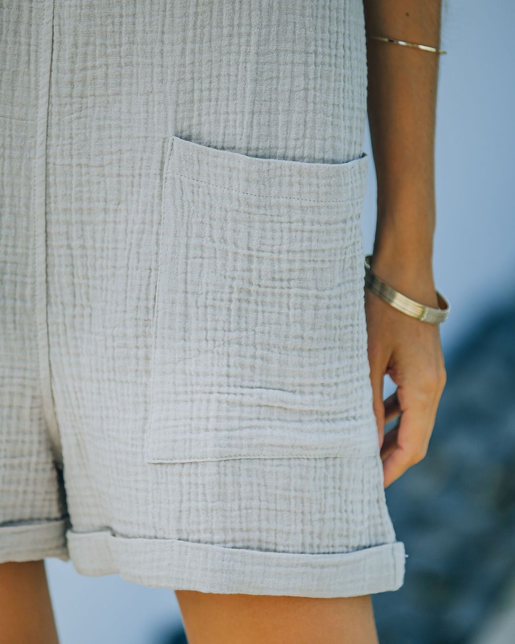 Keep Your Cool Cotton Pocketed Relaxed Romper - Haze Grey - FINAL SALE sold by Vici product image thumbnail 4