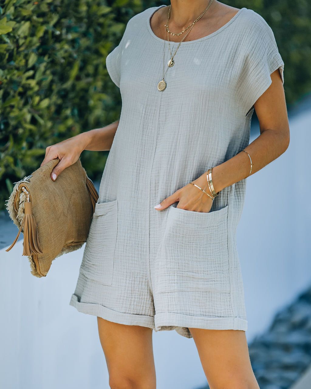 Keep Your Cool Cotton Pocketed Relaxed Romper - Haze Grey - FINAL SALE sold by Vici product image thumbnail 5