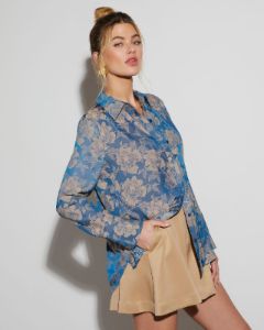 Krystal Floral Long Sleeve Button Down Top sold by Vici