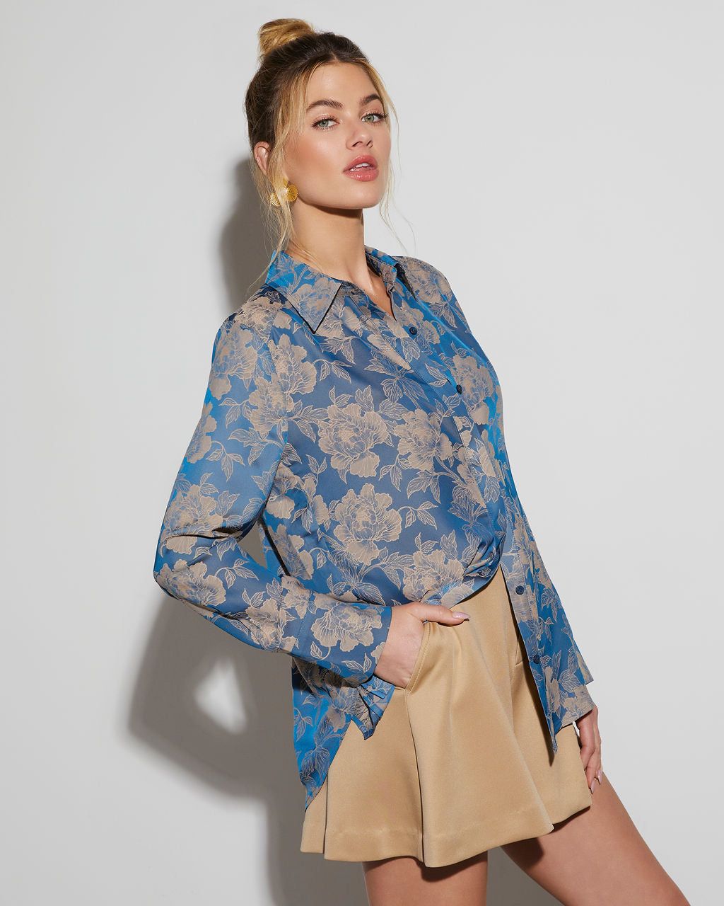 Krystal Floral Long Sleeve Button Down Top sold by Vici product image thumbnail 3