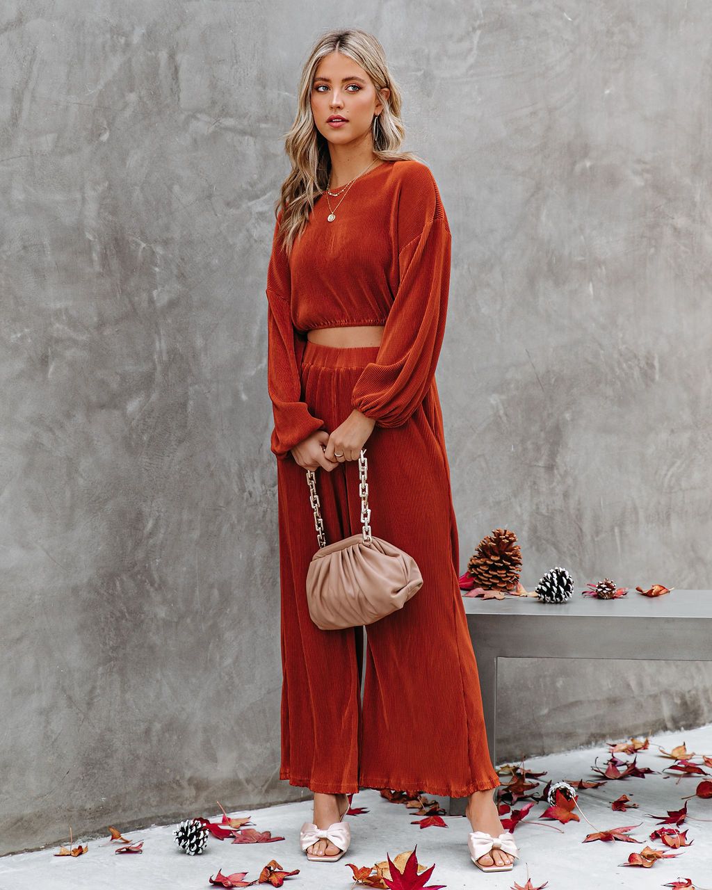 Tini Billowed Plisse Top - Rust - FINAL SALE sold by Vici product image thumbnail 3