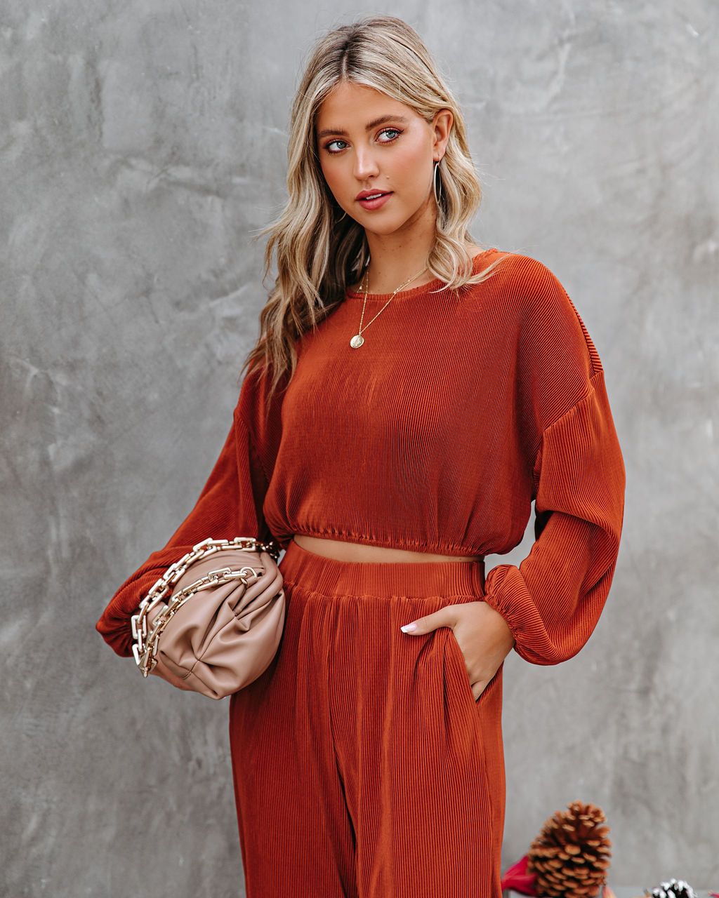 Tini Billowed Plisse Top - Rust - FINAL SALE sold by Vici