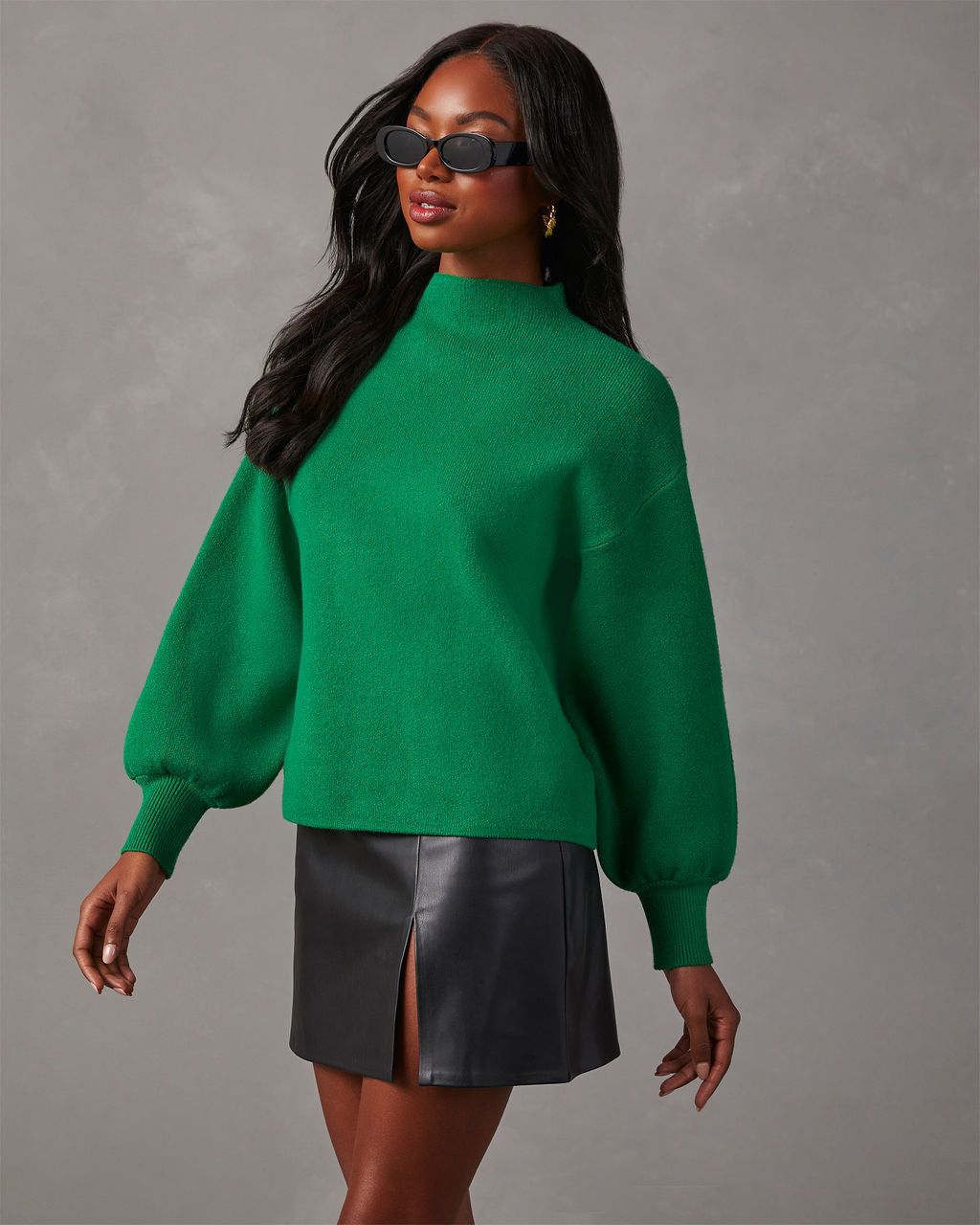 Amsterdam Mock Neck Sweater - Kelly Green sold by Vici product image thumbnail 3