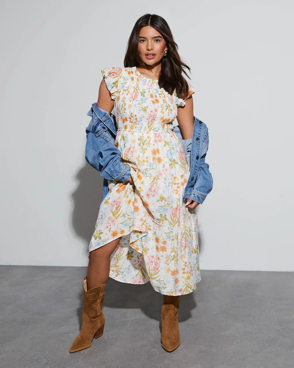 Joyful Floral Tiered Midi Dress sold by Vici product image thumbnail 3