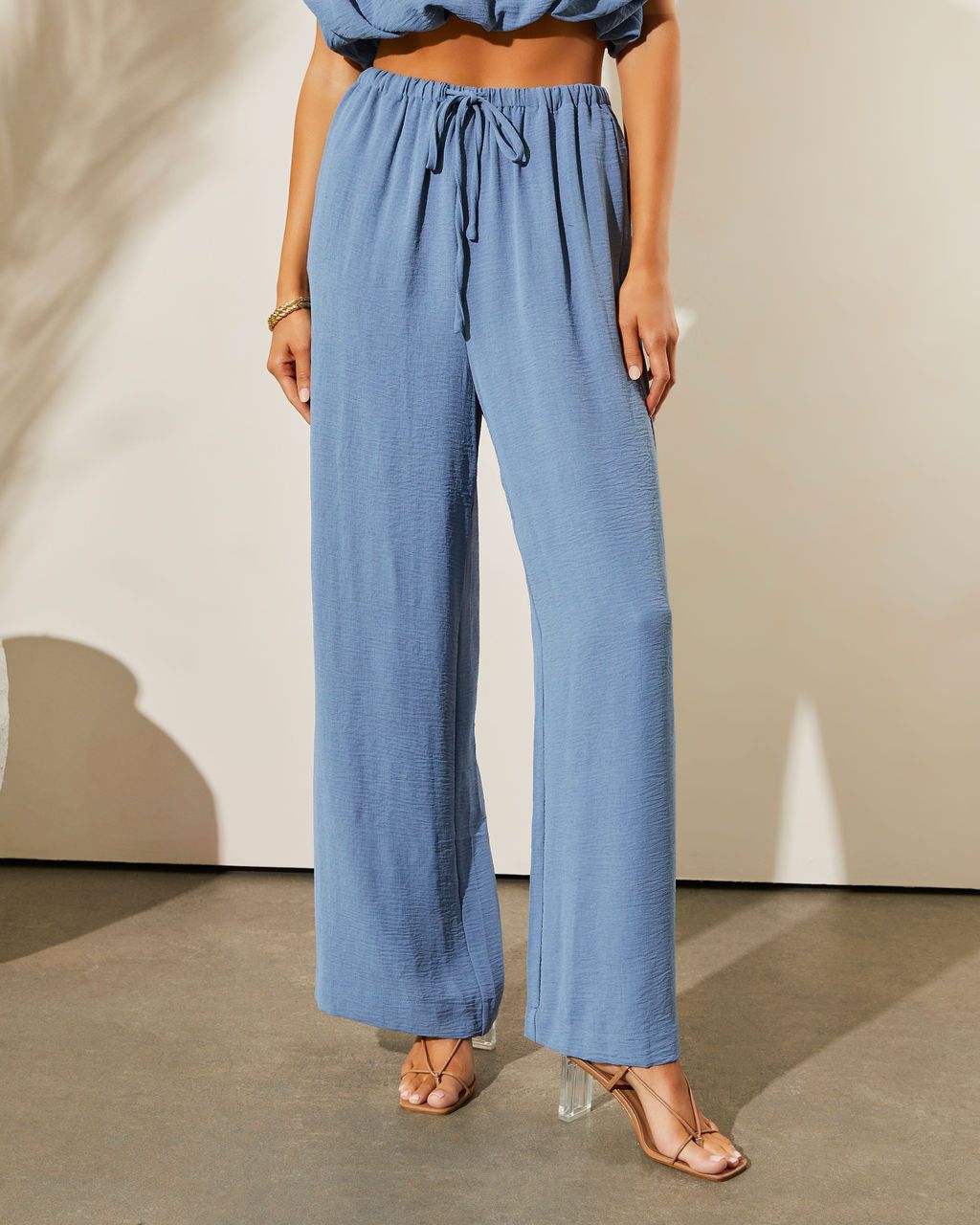 Forbidden Paradise Pocketed Drawstring Wide Leg Pants - Blue - FINAL SALE sold by Vici