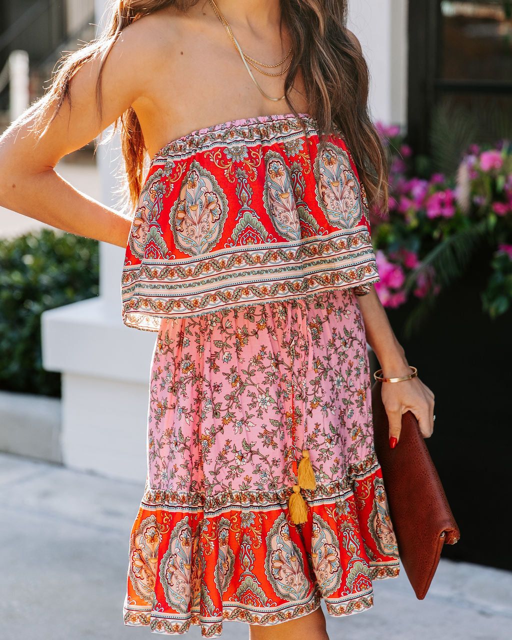 Padget Strapless Printed Mini Dress - Coral Pink - FINAL SALE sold by Vici product image thumbnail 4