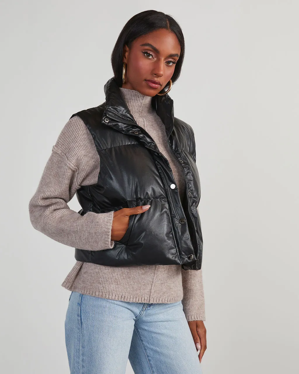 Cardona Faux Leather Puffer Vest sold by Vici product image thumbnail 3