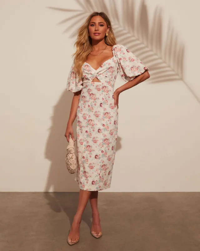 Cornelia Puff Sleeve Printed Midi Dress sold by Vici