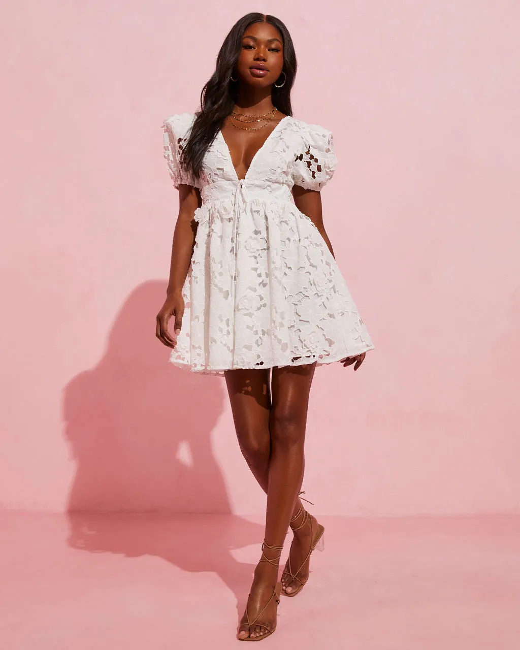 Soft Whisper Lace Puff Sleeve Mini Dress sold by Vici product image thumbnail 3