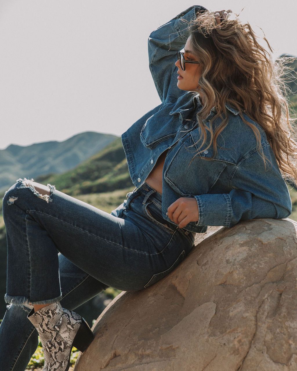 Gemma Denim Pocketed Crop Jacket sold by Vici