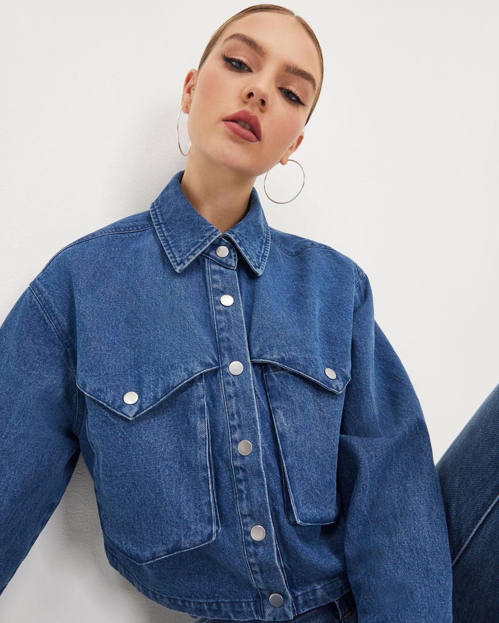 Gemma Denim Pocketed Crop Jacket sold by Vici product image thumbnail 3