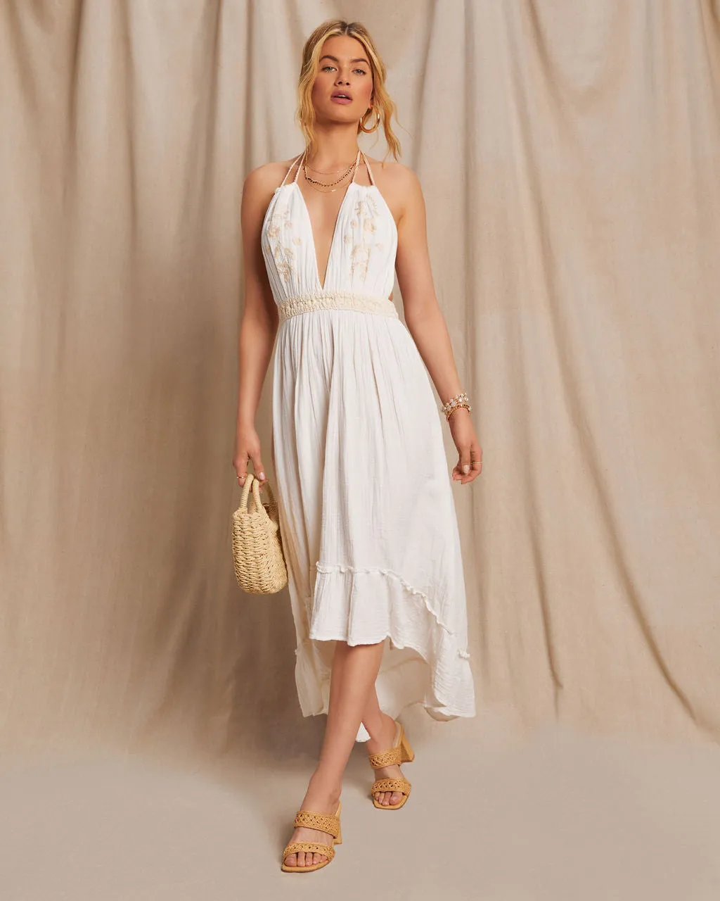 Emmie Crochet Embroidered Maxi Dress sold by Vici
