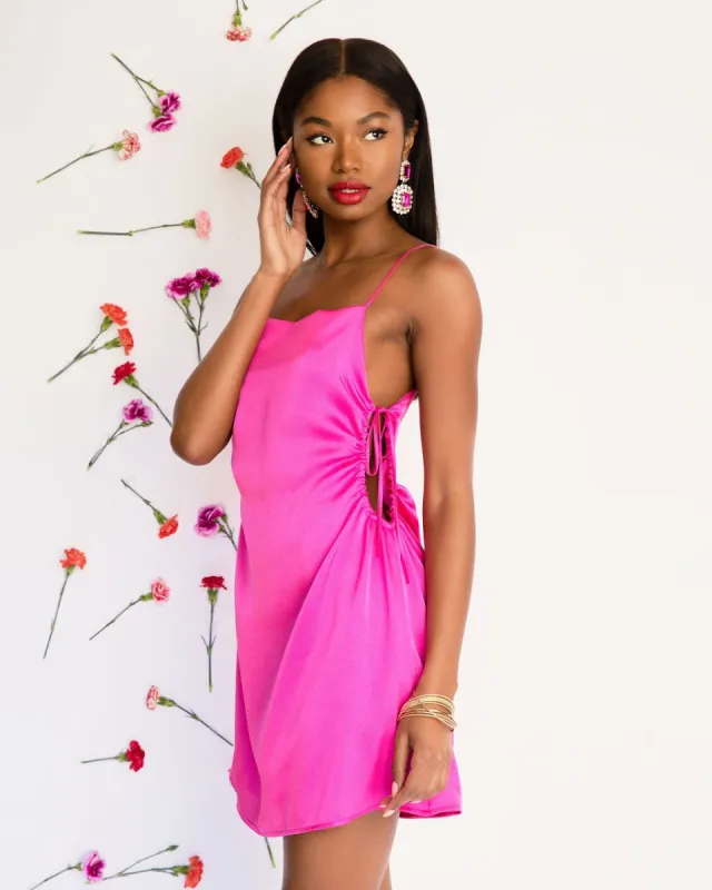 Tickled Side Cut Out Ruched Mini Dress - Pink - FINAL SALE sold by Vici