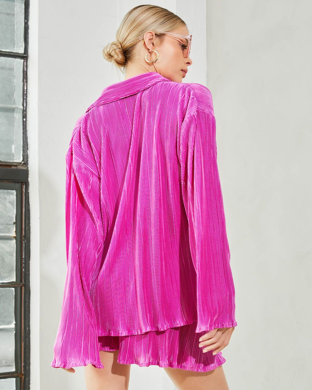 Mylette Plisse Button Down Top - Magenta - FINAL SALE sold by Vici product image thumbnail 2