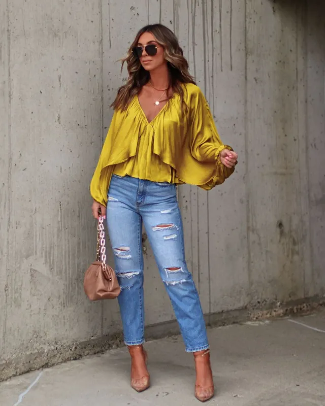 Harlowe Satin Cape Sleeve Top sold by Vici