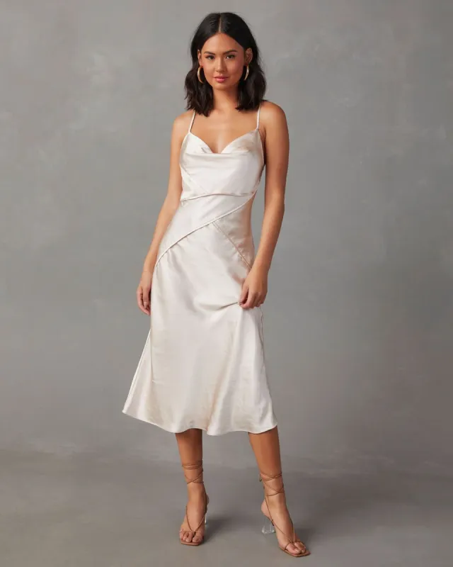 Rixo Satin Cowl Neck Midi Dress - Beige - SALE sold by Vici