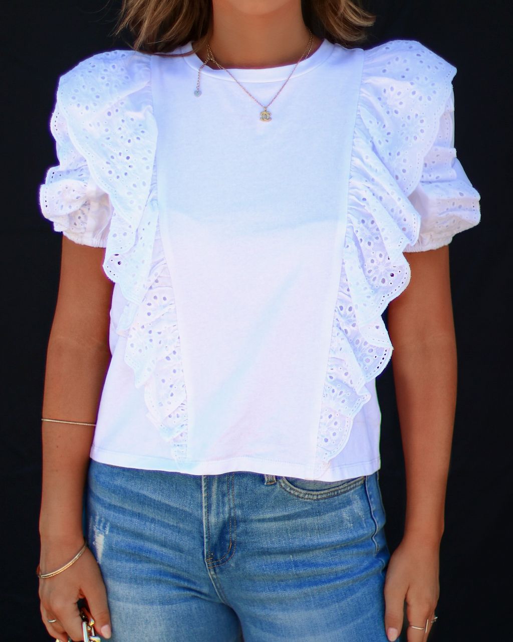 Lucia Cotton Eyelet Puff Sleeve Top - White - FINAL SALE sold by Vici product image thumbnail 3
