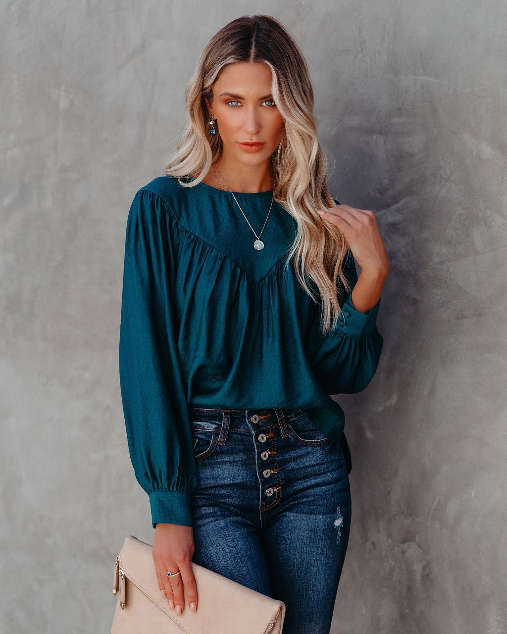 Bright As A Button Blouse - Dark Teal - FINAL SALE sold by Vici product image thumbnail 5