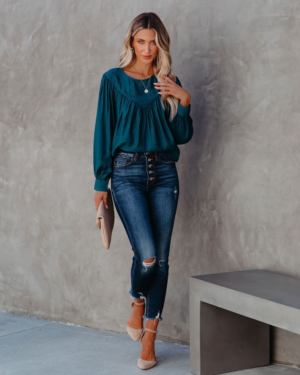Bright As A Button Blouse - Dark Teal - FINAL SALE sold by Vici product image thumbnail 6