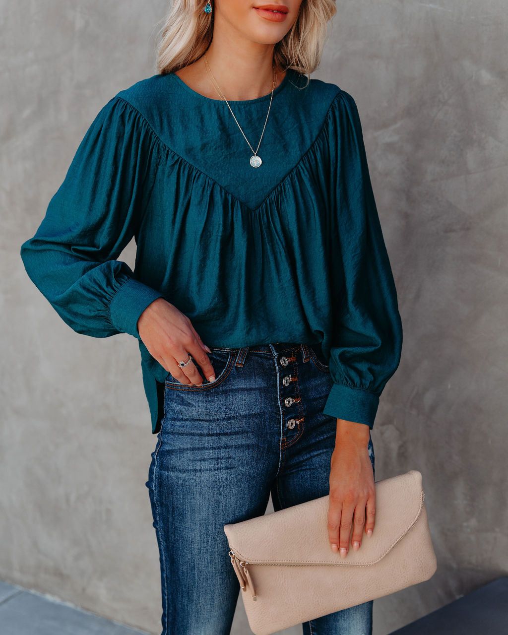 Bright As A Button Blouse - Dark Teal - FINAL SALE sold by Vici product image thumbnail 3