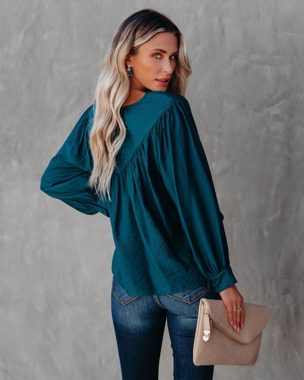 Bright As A Button Blouse - Dark Teal - FINAL SALE sold by Vici product image thumbnail 2