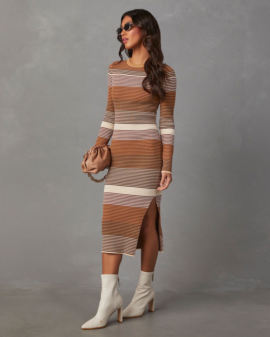 Audrey Striped Long Sleeve Knit Midi Dress sold by Vici product image thumbnail 4
