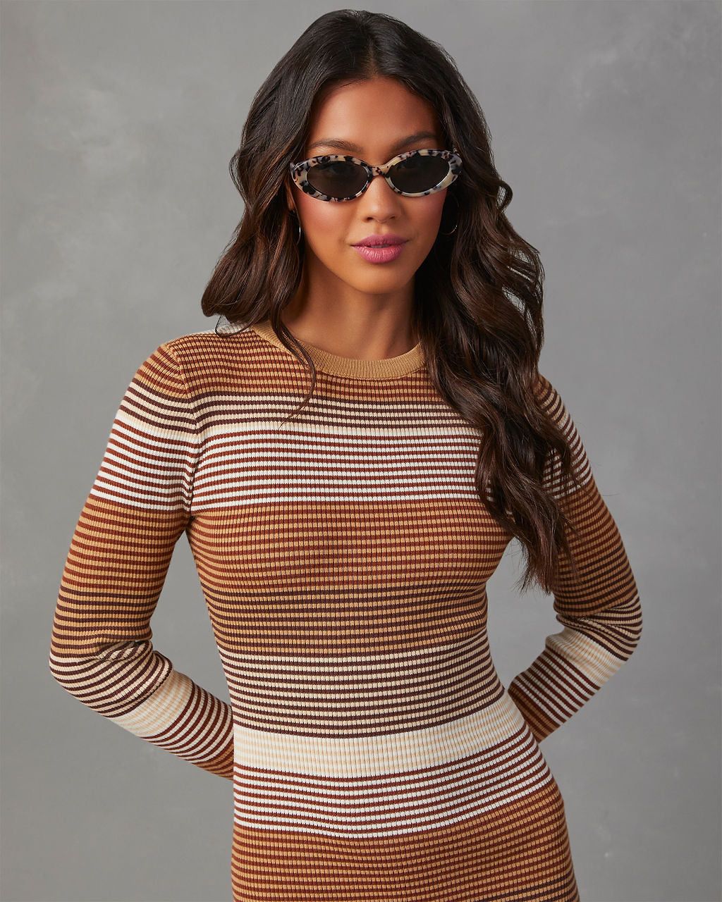 Audrey Striped Long Sleeve Knit Midi Dress sold by Vici product image thumbnail 5