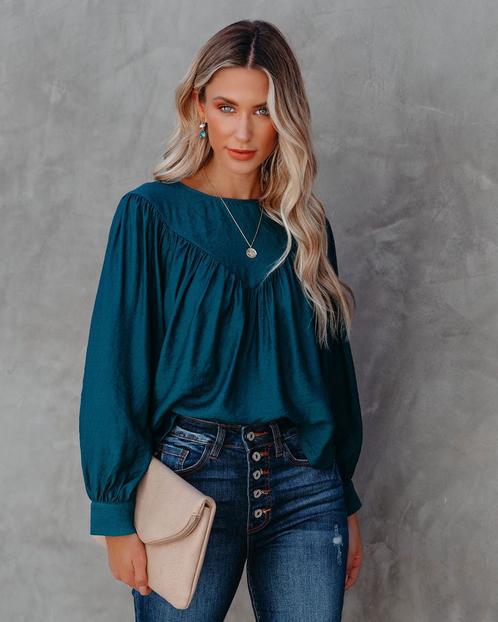 Bright As A Button Blouse - Dark Teal - FINAL SALE sold by Vici